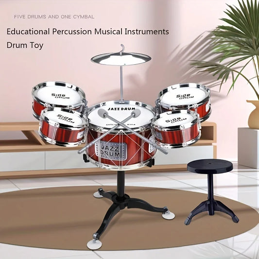 Kids Musical Drum Set for 4y+ – 5-Piece Jazz Drum Kit with Stool, Cymbal, and Drumsticks