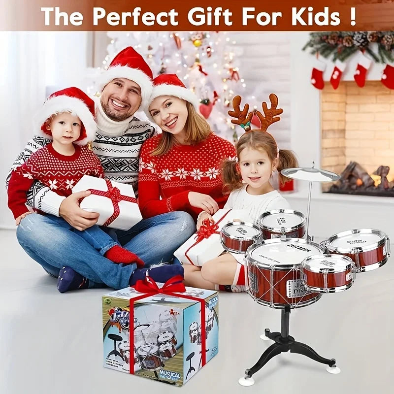 Kids Musical Drum Set for 4y+ – 5-Piece Jazz Drum Kit with Stool, Cymbal, and Drumsticks