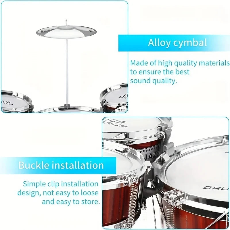 Kids Musical Drum Set for 4y+ – 5-Piece Jazz Drum Kit with Stool, Cymbal, and Drumsticks