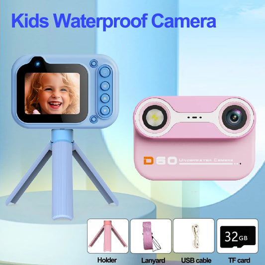 Children’s Dual Lens Digital Camera – 1080P Video, 10X Zoom, Waterproof Underwater Recorder with 2.4'' Screen