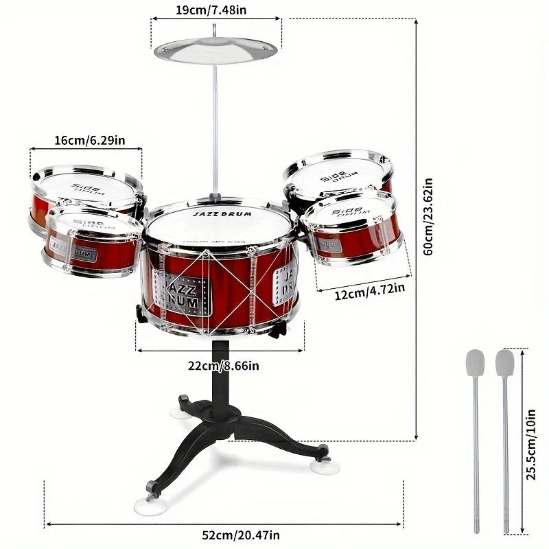 Kids Musical Drum Set for 4y+ – 5-Piece Jazz Drum Kit with Stool, Cymbal, and Drumsticks