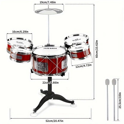 Kids Musical Drum Set for 4y+ – 5-Piece Jazz Drum Kit with Stool, Cymbal, and Drumsticks