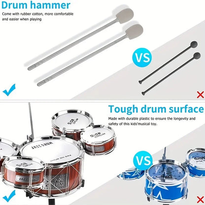 Kids Musical Drum Set for 4y+ – 5-Piece Jazz Drum Kit with Stool, Cymbal, and Drumsticks